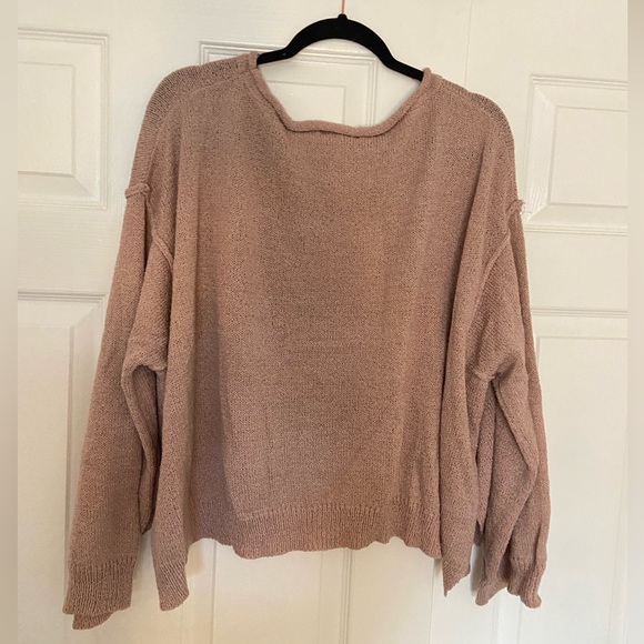 Pink Cropped Knit Oversized Sweater - Picture 4 of 4